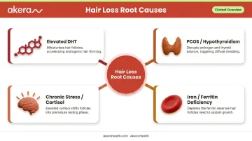 Four systemic causes of hair loss DHT hormones iron deficiency and cortisol infographic