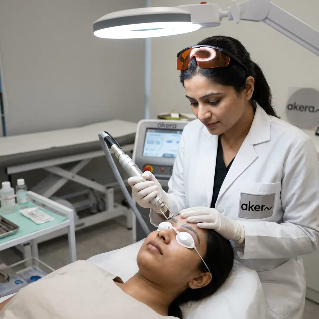 Clinician performing laser eyebrow removal