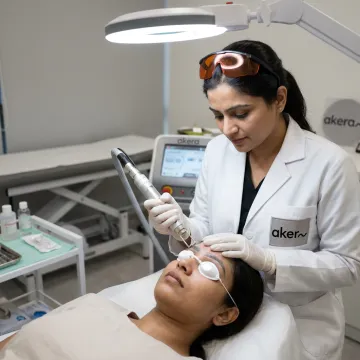Clinician performing laser eyebrow removal