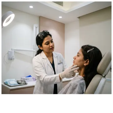 Dermatologist planning V-shape facial contour treatment