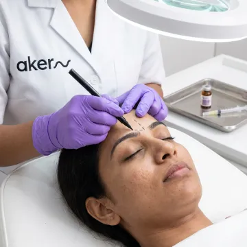 Dermatologist marking facial lines before Botox