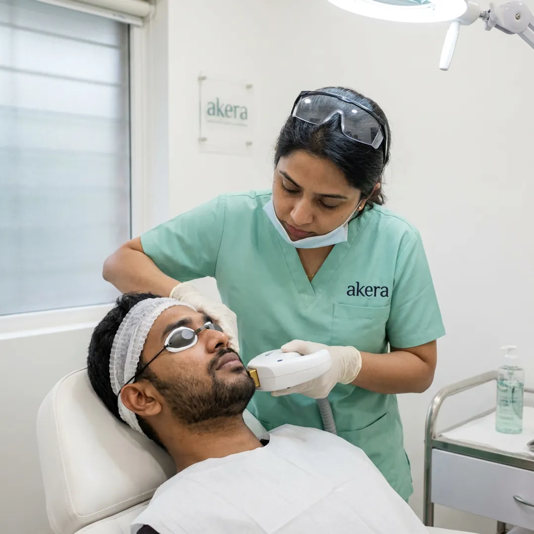 Clinician preparing laser beard hair reduction treatment