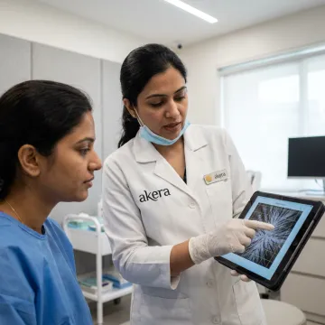 Doctor reviewing scalp analysis with patient