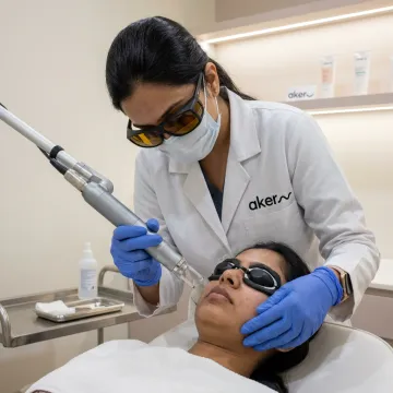 Dermatologist preparing laser facial treatment