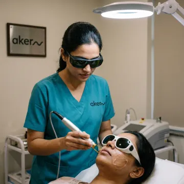 Dermatologist preparing laser treatment for open pores