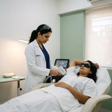 Laser technician preparing underarm treatment