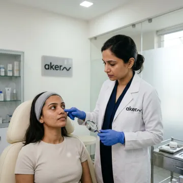 Dermatologist assessing under-eye pigmentation
