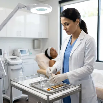 Dermatologist preparing chemical peel treatment