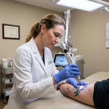 Clinician preparing Q-Switch laser tattoo removal
