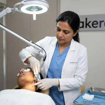 Dermatologist preparing skin tag removal treatment