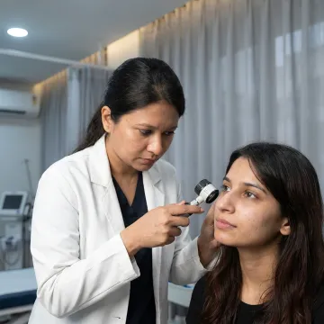 Dermatologist examining skin before treatment