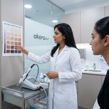 Dermatologist explaining laser skin treatment plan