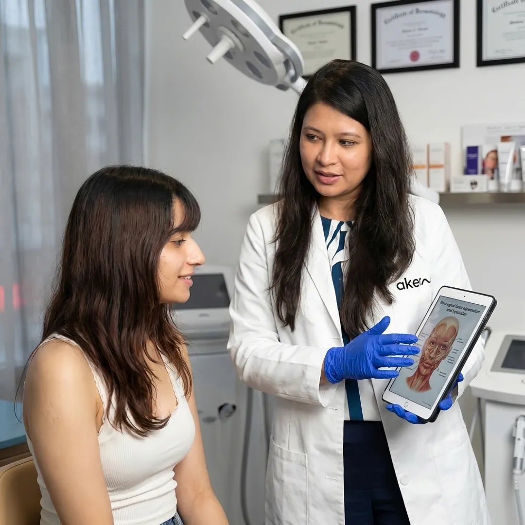 Dermatologist discussing nonsurgical facial rejuvenation