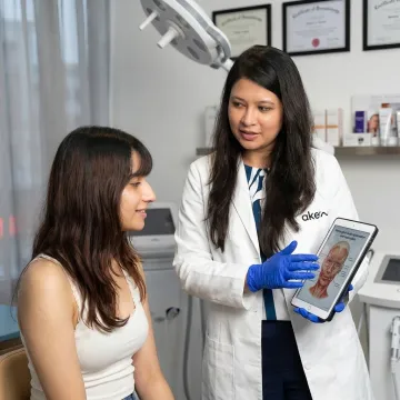 Dermatologist discussing nonsurgical facial rejuvenation