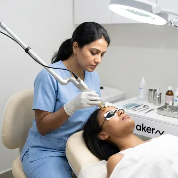 Dermatologist performing facial laser treatment