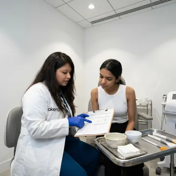 Dermatologist explaining chemical peel procedure