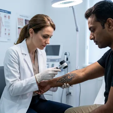 Dermatologist explaining laser tattoo removal process
