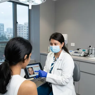 Dermatologist reviewing treatment plan with patient