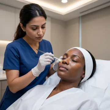 Dermatologist applying gentle under-eye chemical peel