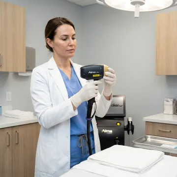 Clinician preparing laser hair reduction treatment