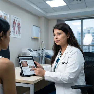Dermatologist reviewing skincare plan with patient