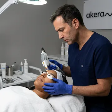 Dermatologist performing laser skin treatment
