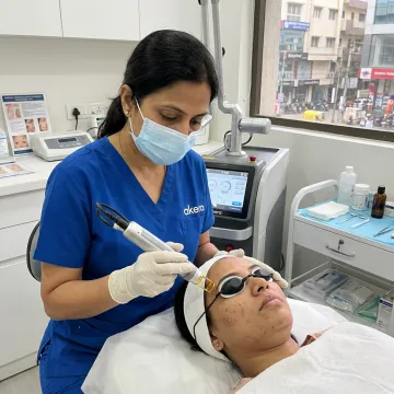 Dermatologist performing laser skin treatment