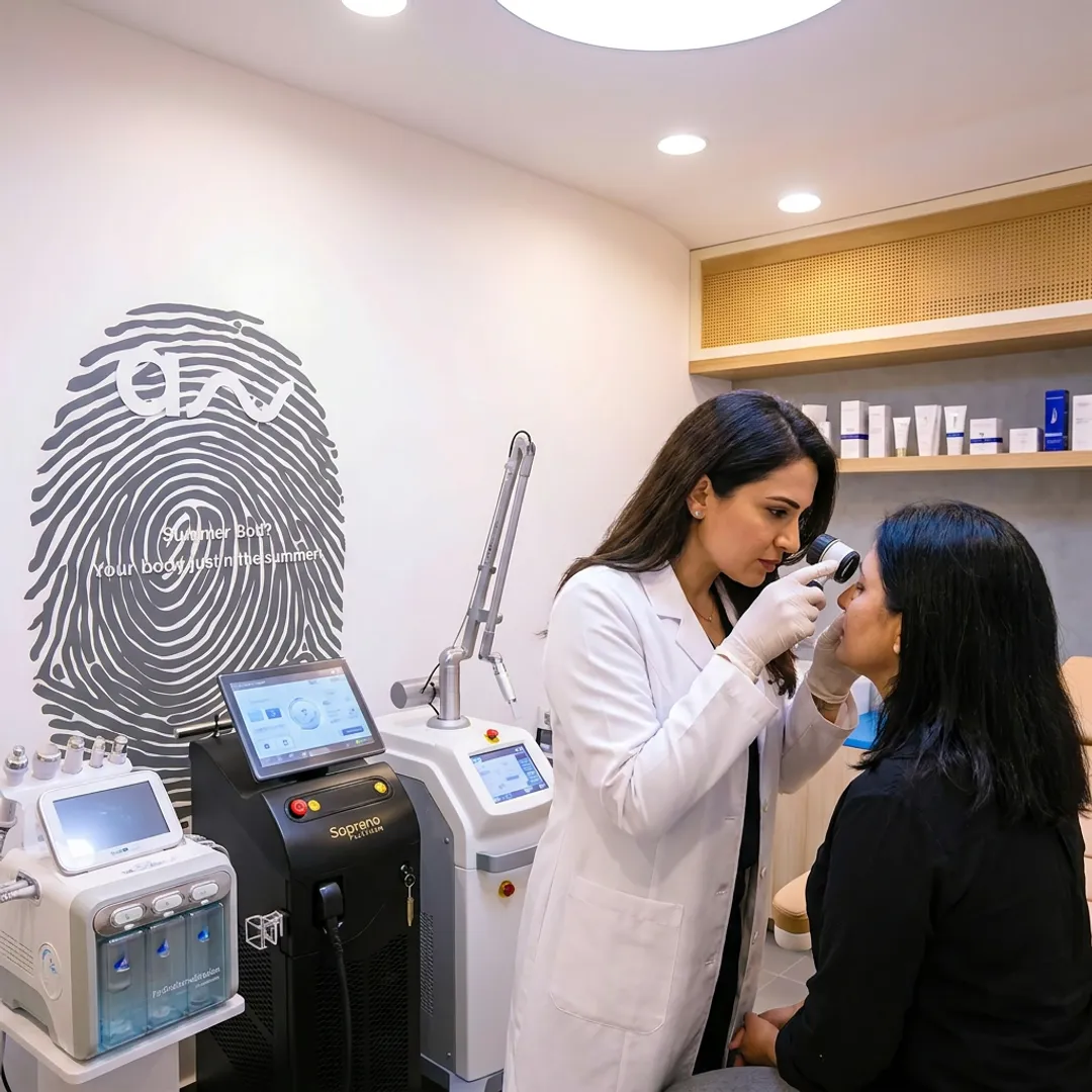 Dermatologist consulting patient before skincare treatment