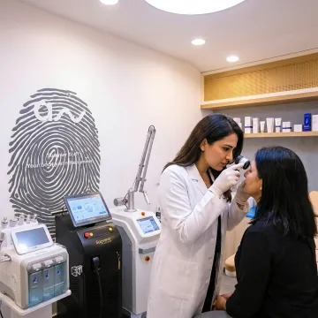 Dermatologist consulting patient before skincare treatment