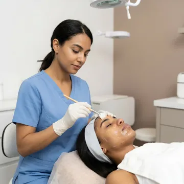 Dermatologist applying glycolic peel treatment