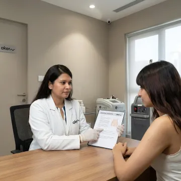 Dermatologist explaining stretch mark treatment pricing