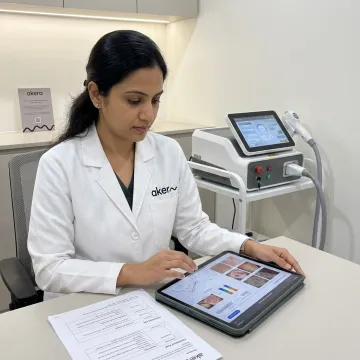 Dermatologist reviewing skincare treatment plan