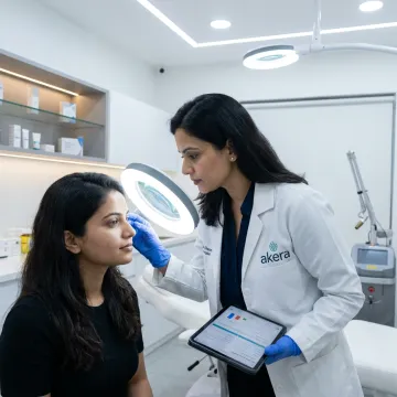 Dermatologist consulting patient about skin treatment