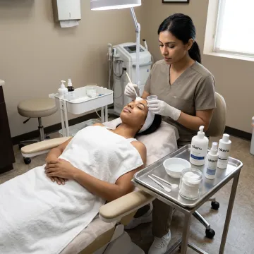 Dermatologist applying chemical peel in clinic