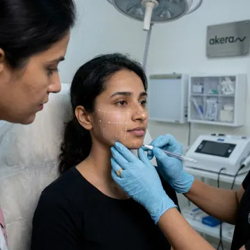 Dermatologist marking masseter muscle before Botox