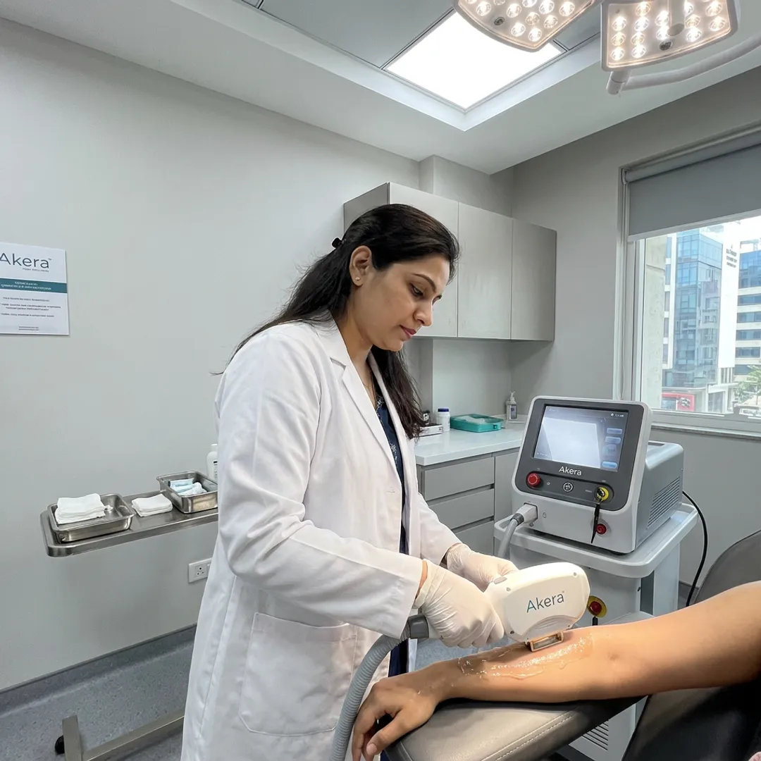 Dermatologist performing laser hair removal treatment