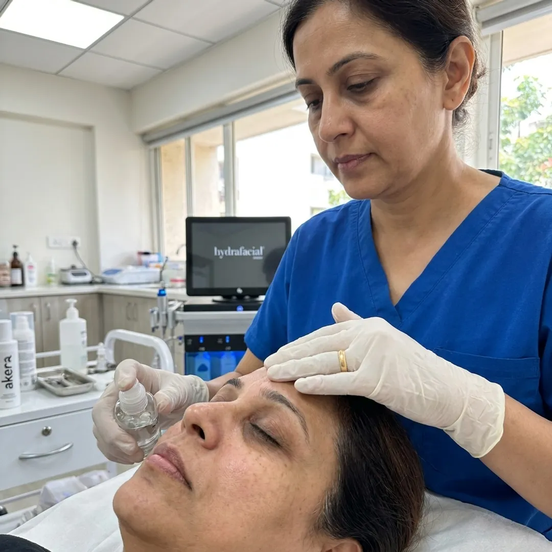 Dermatologist performing medifacial treatment