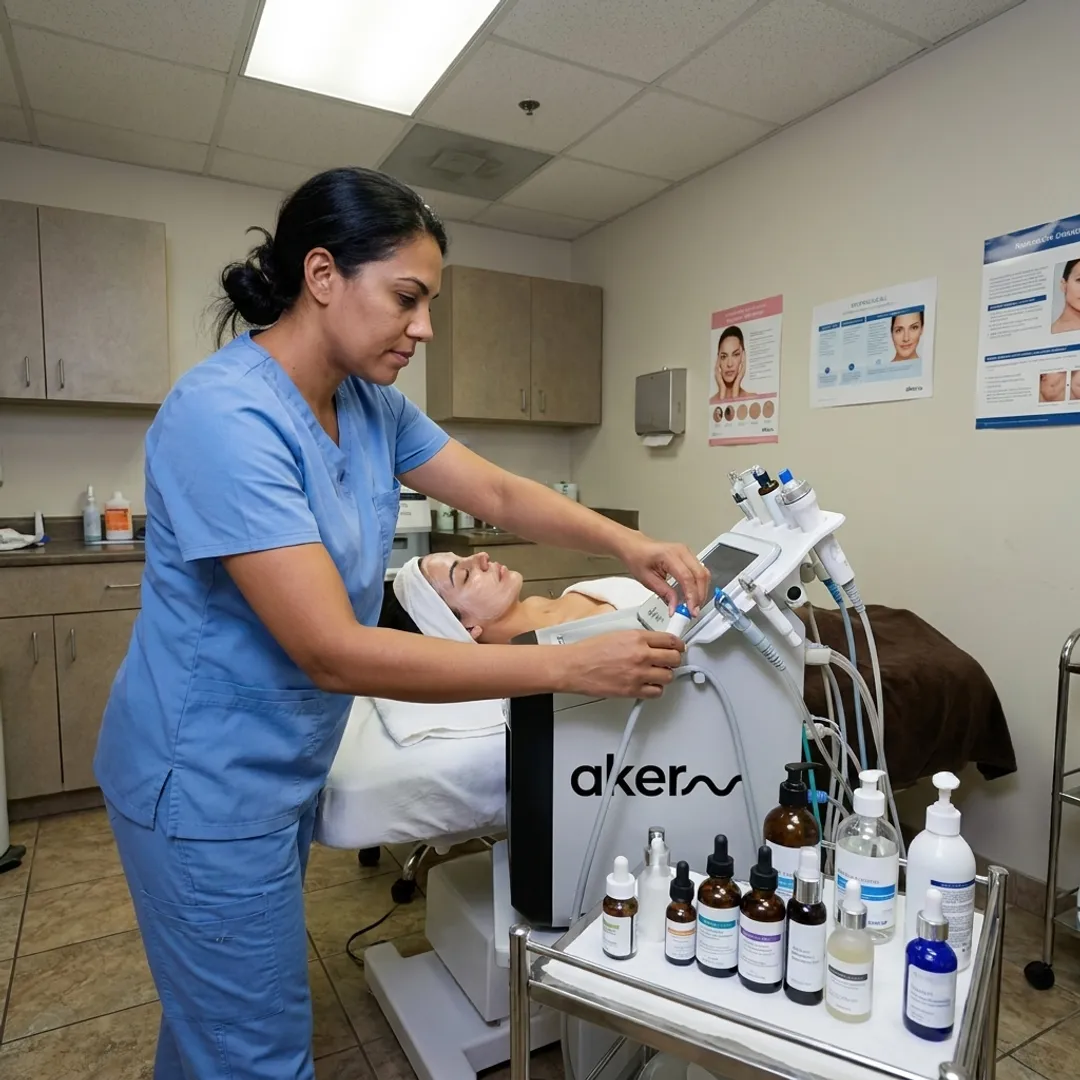 Hydrafacial treatment setup in dermatology clinic