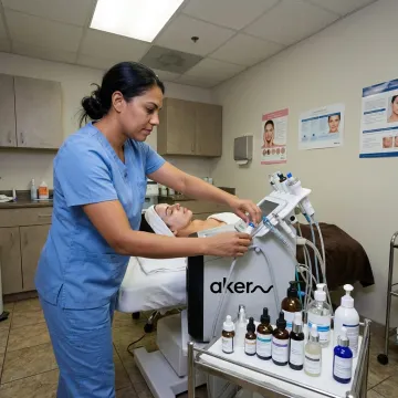 Hydrafacial treatment setup in dermatology clinic