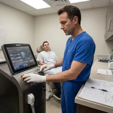 Dermatologist preparing laser hair reduction treatment