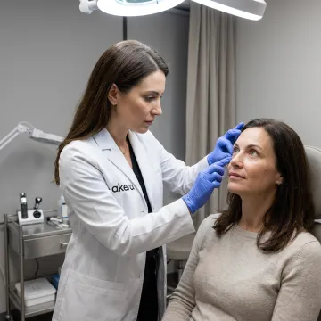 Dermatologist assessing under eye dark circles