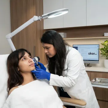 Dermatologist consulting patient for cosmetic skin treatment
