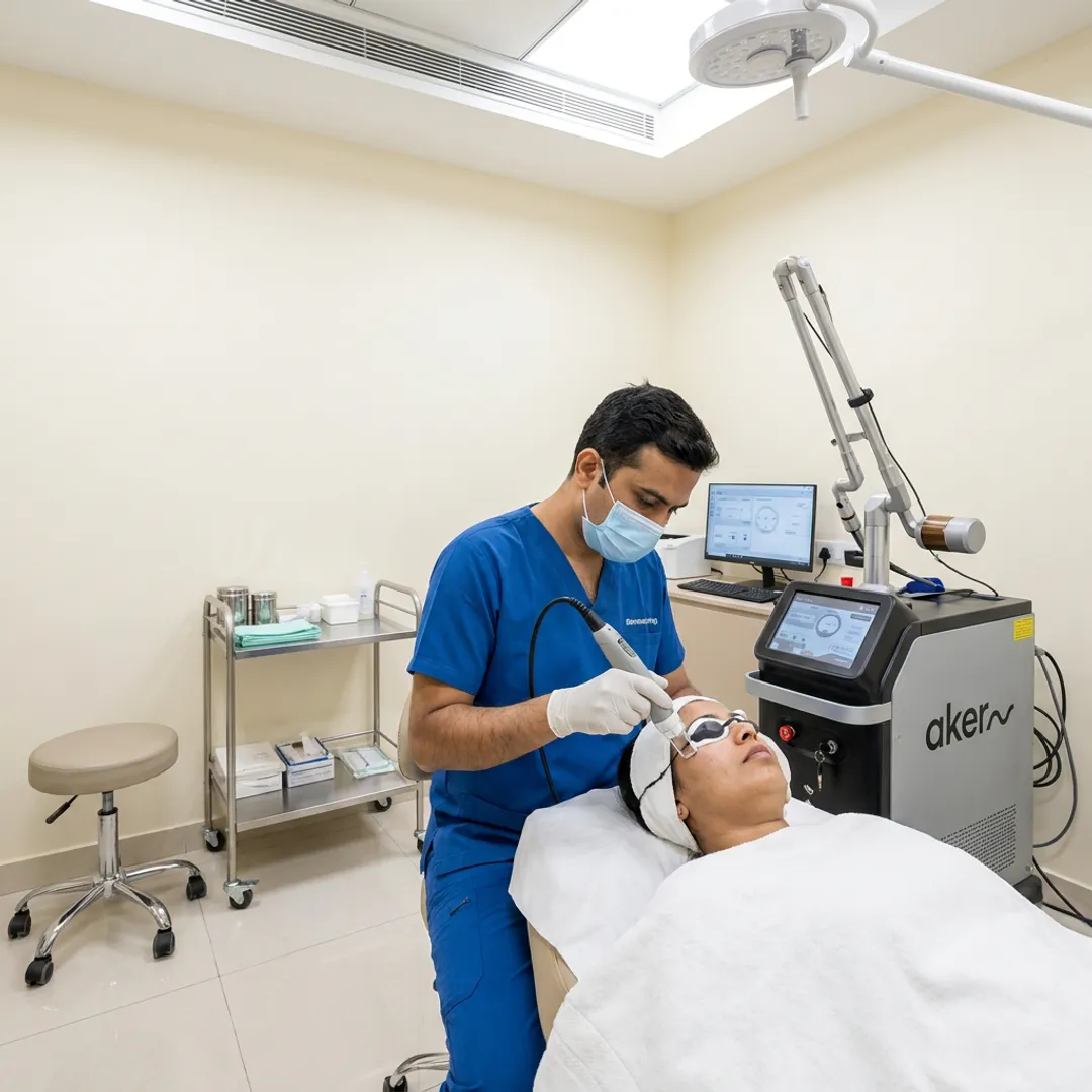 Dermatologist performing laser toning treatment
