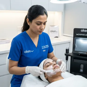 Dermatologist preparing patient for microneedling treatment