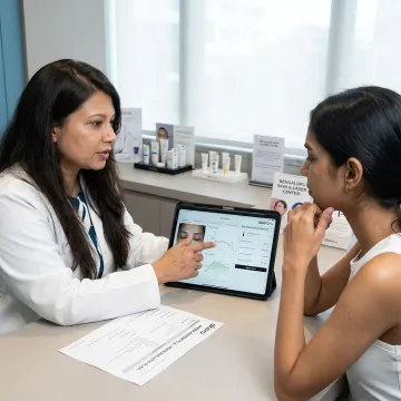 Dermatologist explaining Hydrafacial treatment pricing