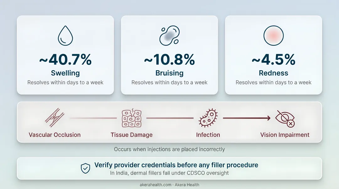 Injectable hyaluronic acid filler common side effects frequency percentage breakdown chart