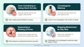 Four common skincare mistakes that make enlarged pores look worse infographic