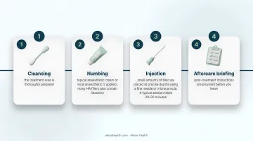 Four-step forehead filler procedure process flow from cleansing to aftercare