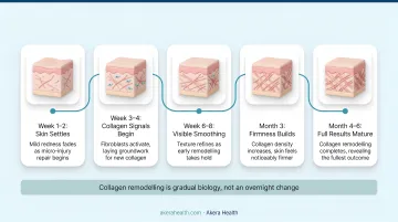 Morpheus8 under-eye results timeline four-phase collagen remodelling progression chart
