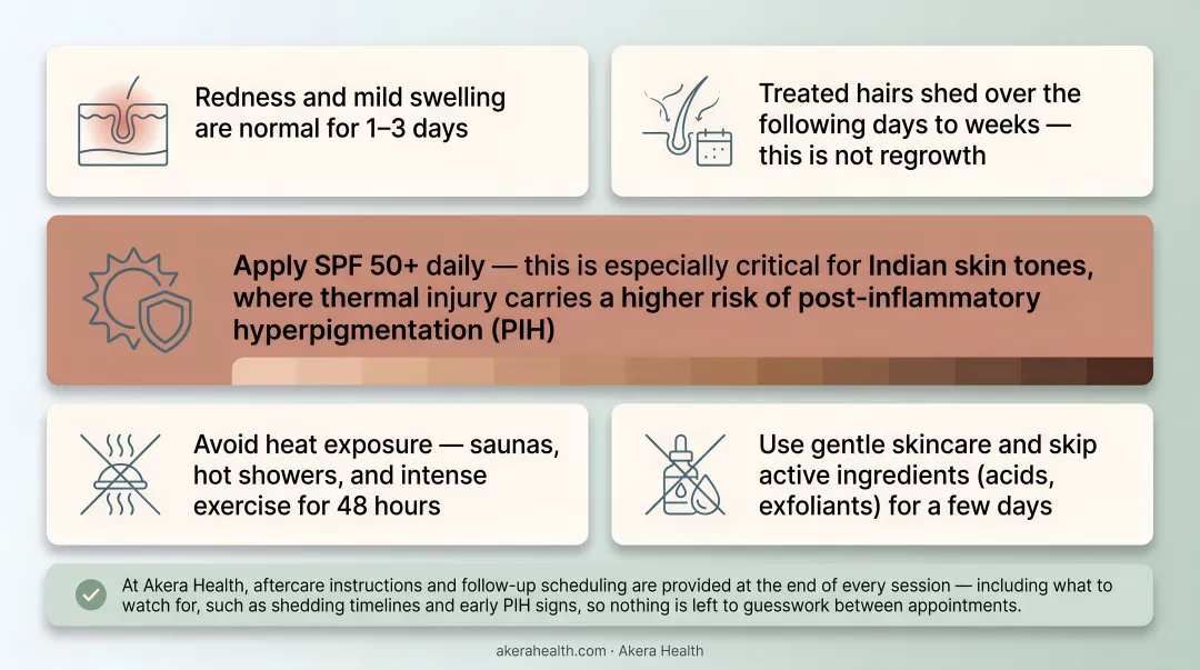 Before during and after laser hair removal session care steps for PCOS patients